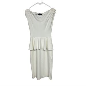 Chiara Boni Off White Peplum Midi Cocktail Dress XS